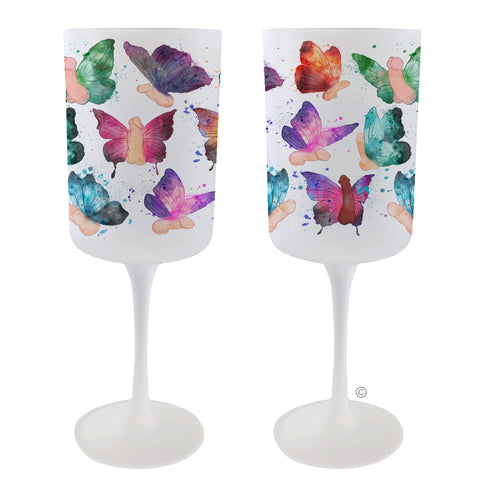 Butterfly Willies Wine Glass