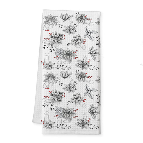 Festive Floral Willies Tea Towel