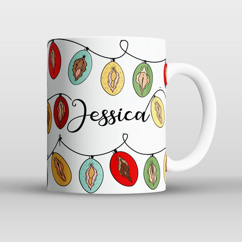 Personalised Vulva Christmas Lights Mug