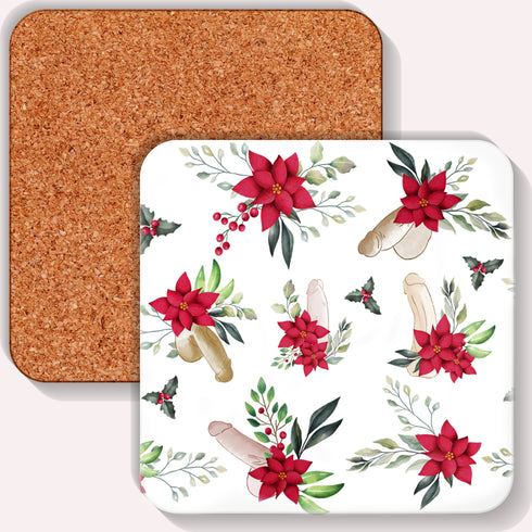 Christmas Poinsettia Penis Coaster
