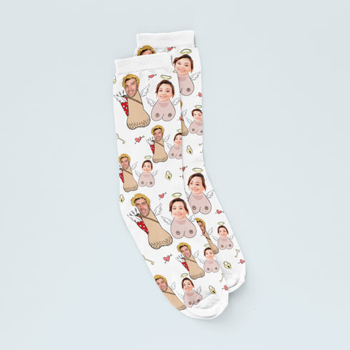 Personalised Cupid Couple Face Socks