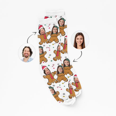Personalised Gingerbread Couple Face Socks
