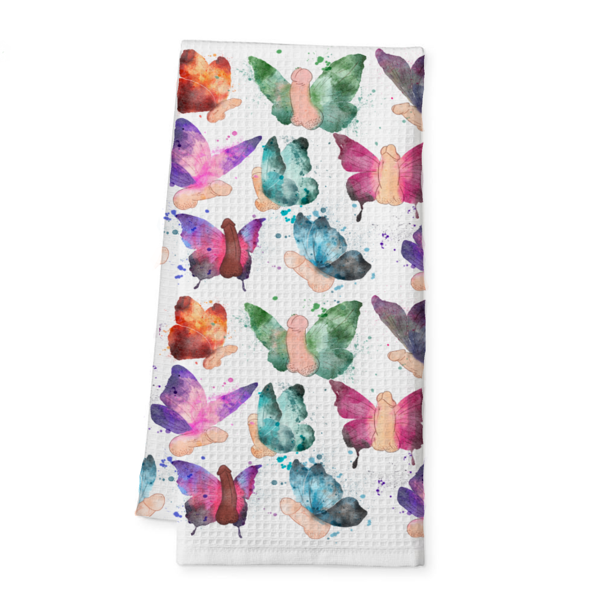 Funny birthday tea towel with bold adult design, featuring willies or boobs, perfect novelty kitchen gift