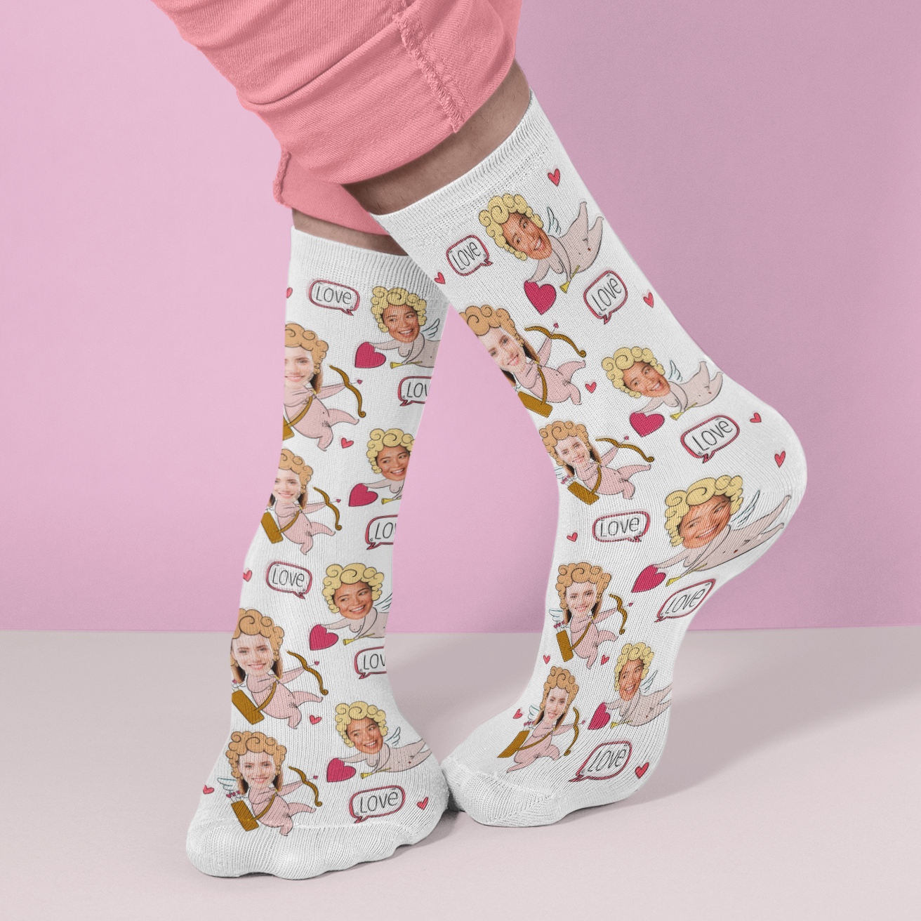 Personalised Female Cupid Face Socks