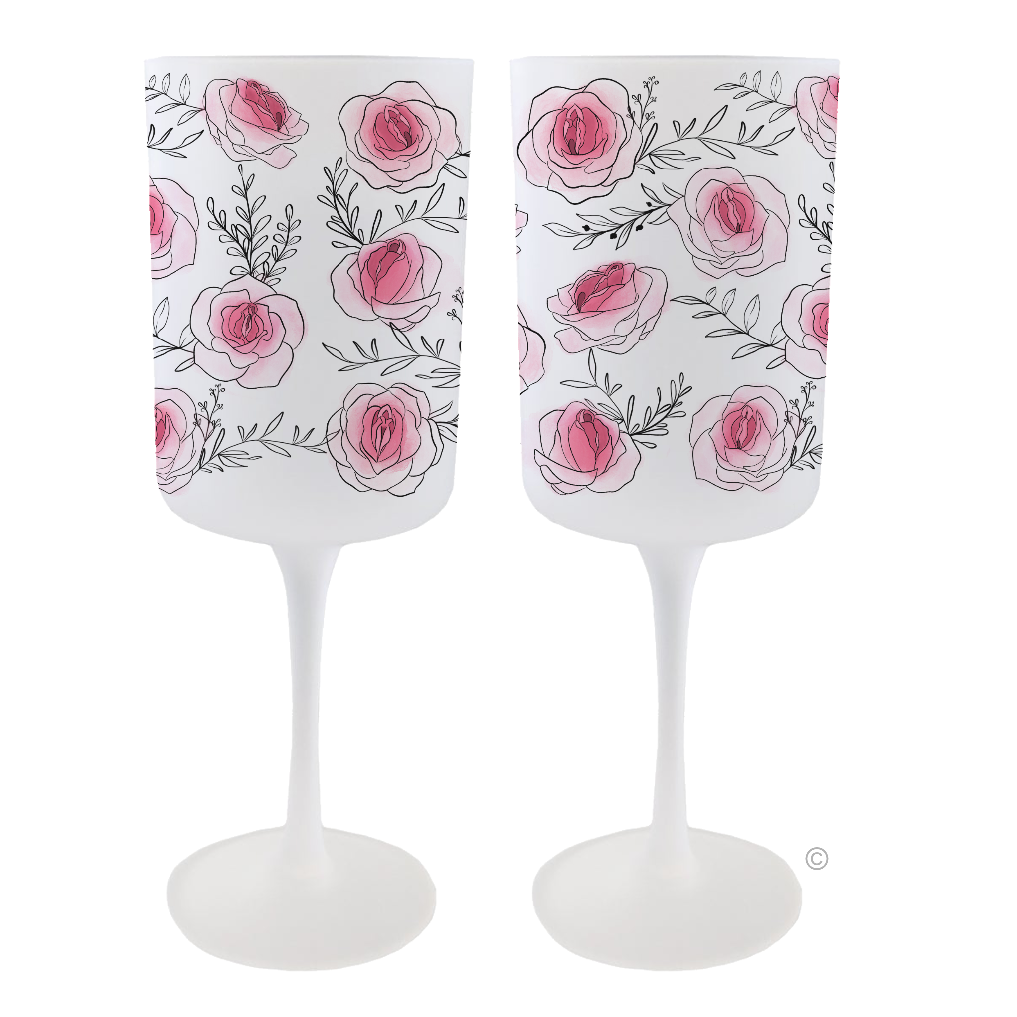 Vulva Roses Wine Glass