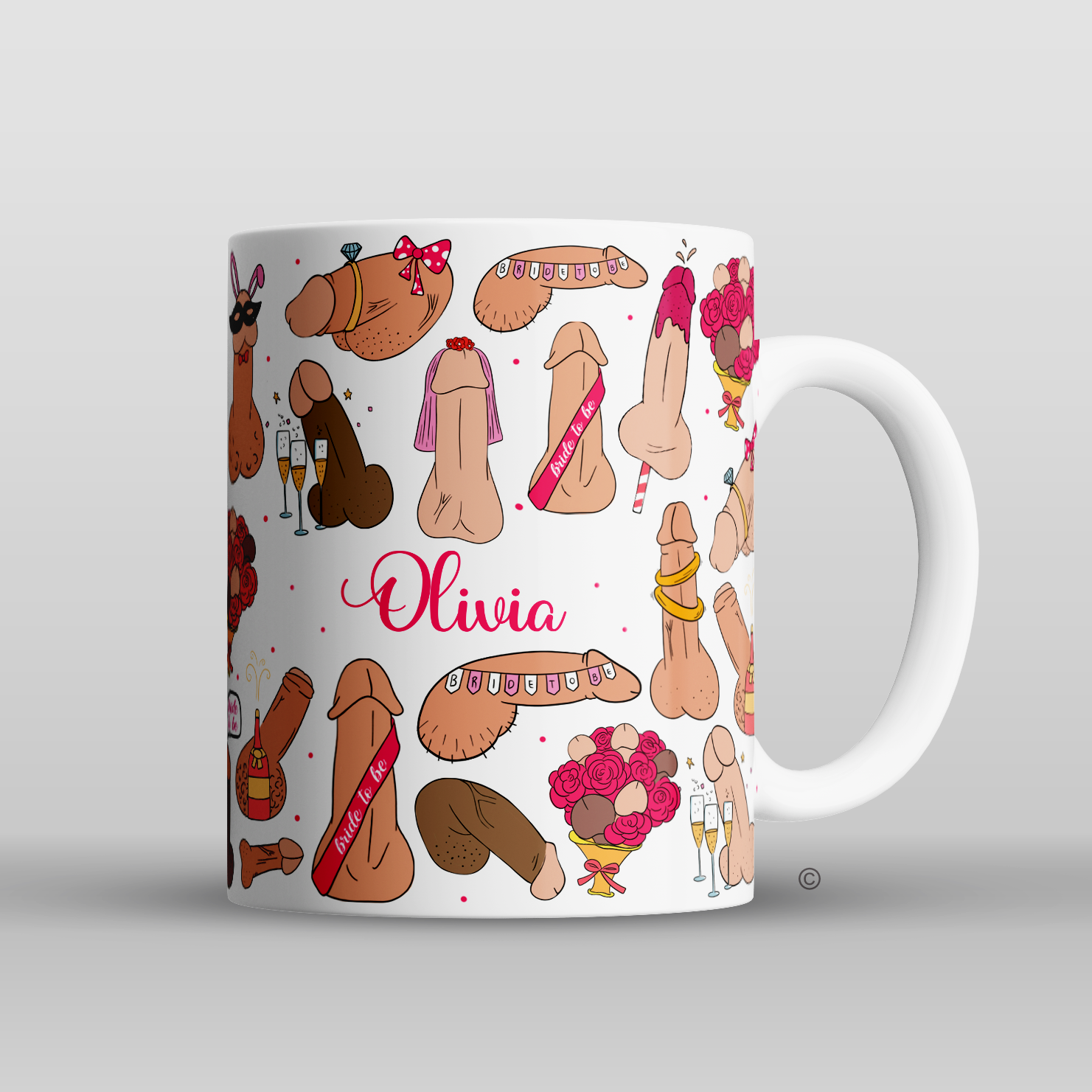 Personalised hen party mug – a cheeky and funny gift for brides-to-be. Perfect for hen dos and bridal showers.