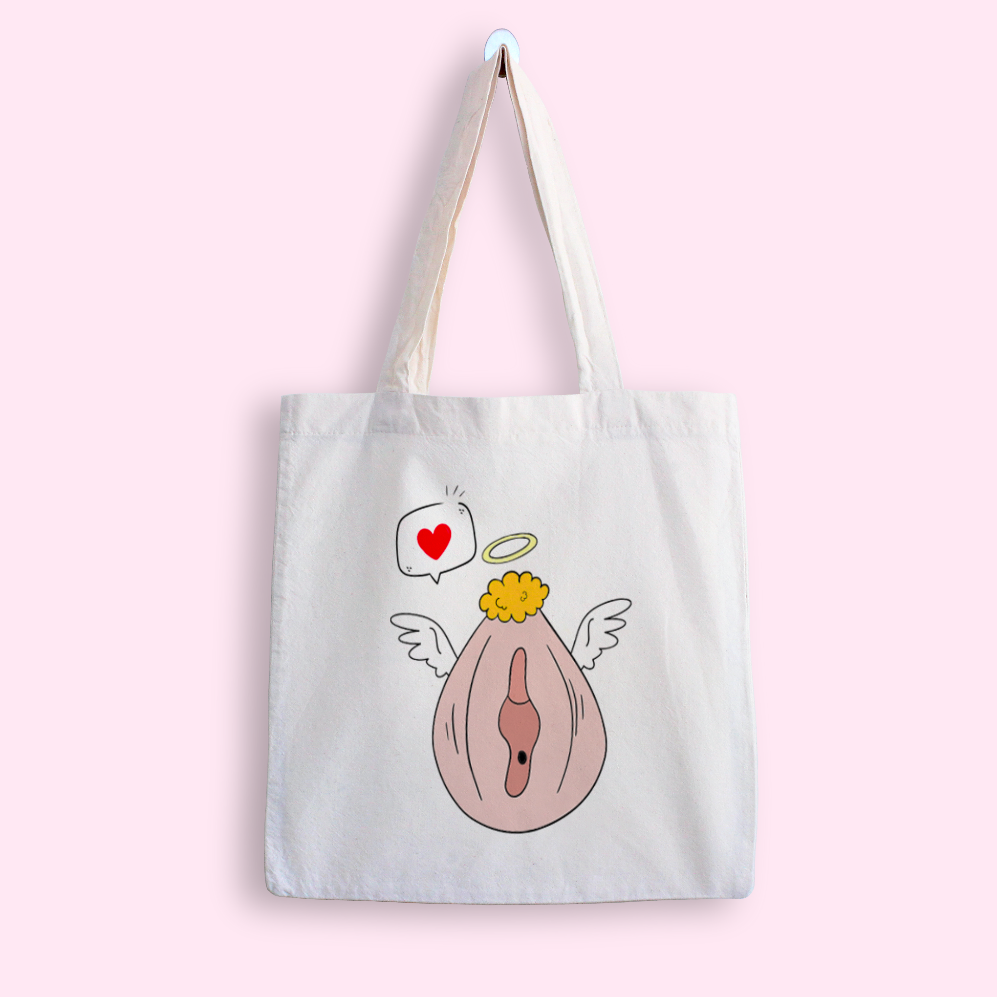 Angelic Beauty Tote Bag – a bold and whimsical tote celebrating femininity, confidence, and humor.