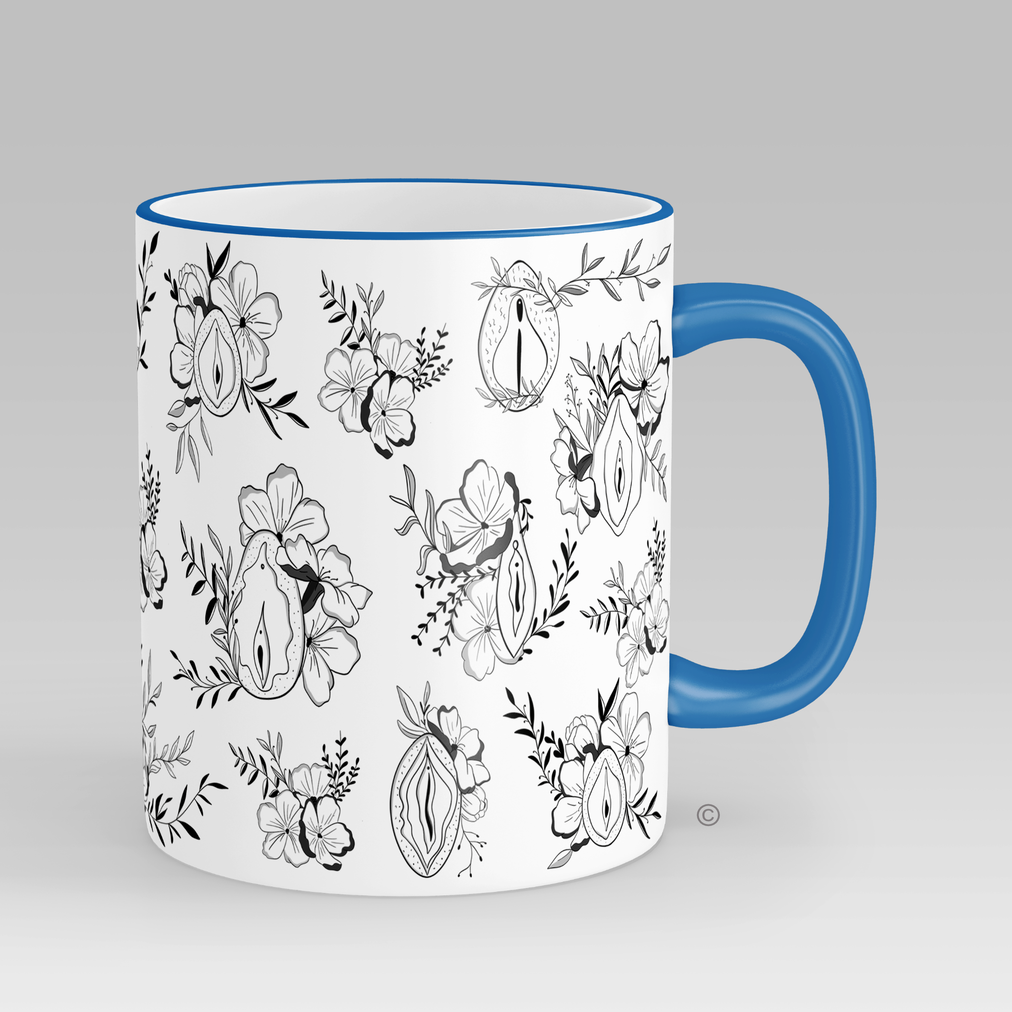 Lady Flowers Mug – an elegant yet cheeky floral gift for birthdays, Valentine’s, and anniversaries. Matching wine glasses & kitchen towels available.