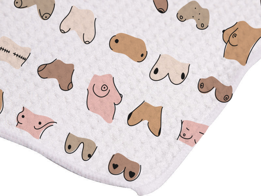 Baps Fiesta Tea Towel – a vibrant, cheeky, and fun kitchen towel celebrating body diversity & humor.