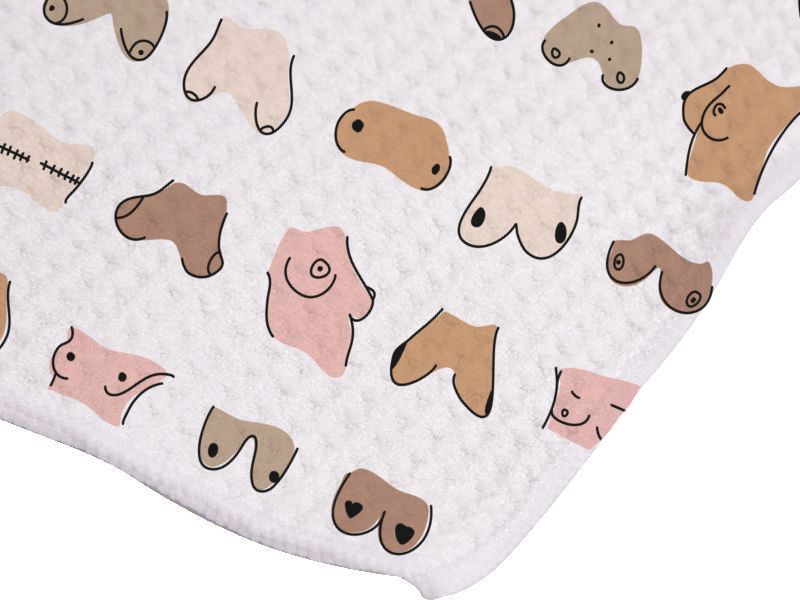 Baps Fiesta Tea Towel – a vibrant, cheeky, and fun kitchen towel celebrating body diversity & humor.