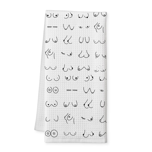 Bosoms Tea Towel – an elegant, artistic, and empowering kitchen towel celebrating body positivity & individuality.