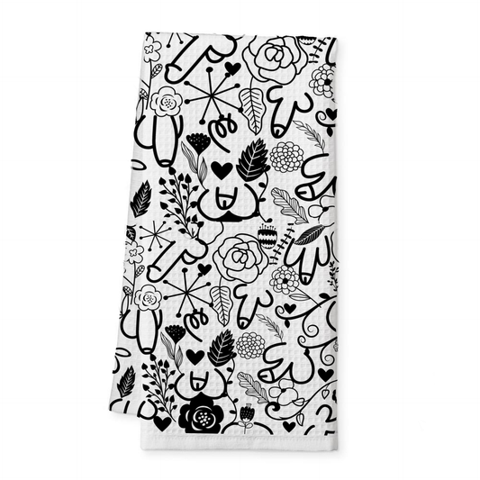 Doodle Dongs Tea Towel – a bold, minimalist, and cheeky kitchen towel featuring playful artistic doodles.