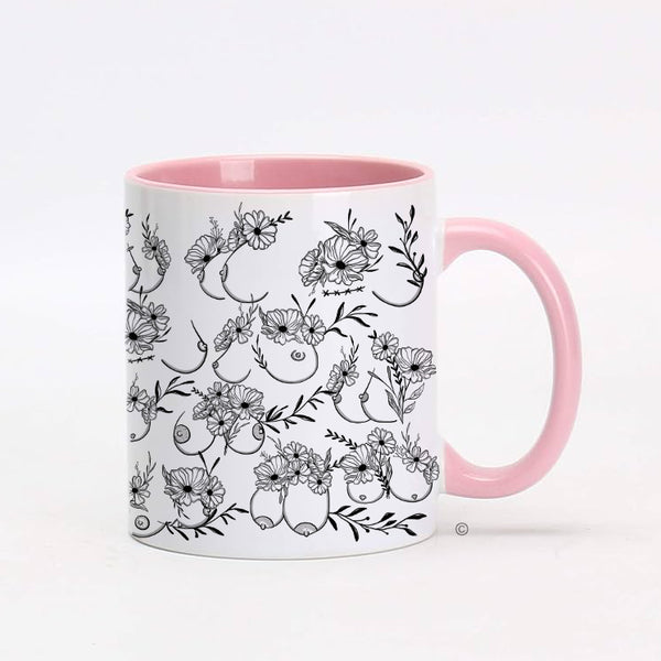 Bloom & Bust Gift Set – Floral Boob Mug, Coaster & Tea Towel