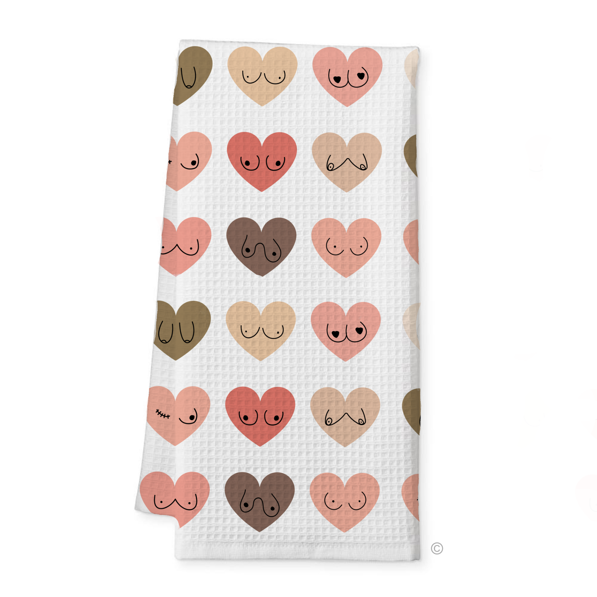 Hearts & Baps Tea Towel – a funny, vibrant, and cheeky kitchen towel featuring a bold and playful design.