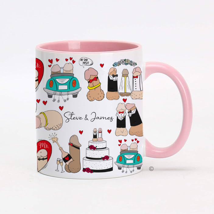 Mr & Mr Personalised Mug featuring exclusive cheeky willies art, perfect for same-sex couples and bold celebrations