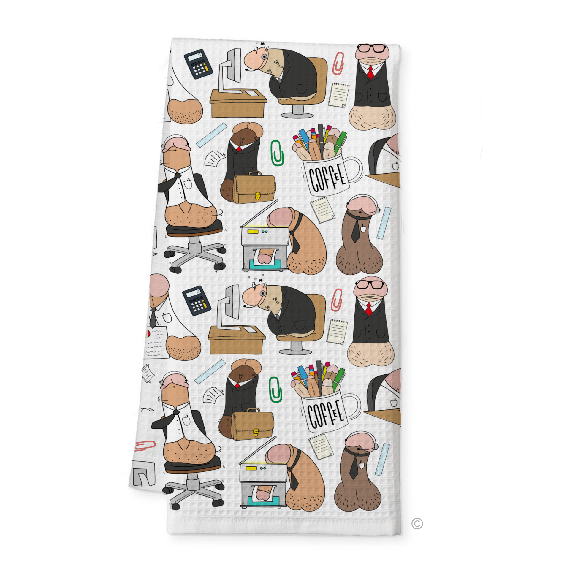  Office Willies at Work Tea Towel – a hilarious and cheeky novelty kitchen towel featuring quirky workplace humor.