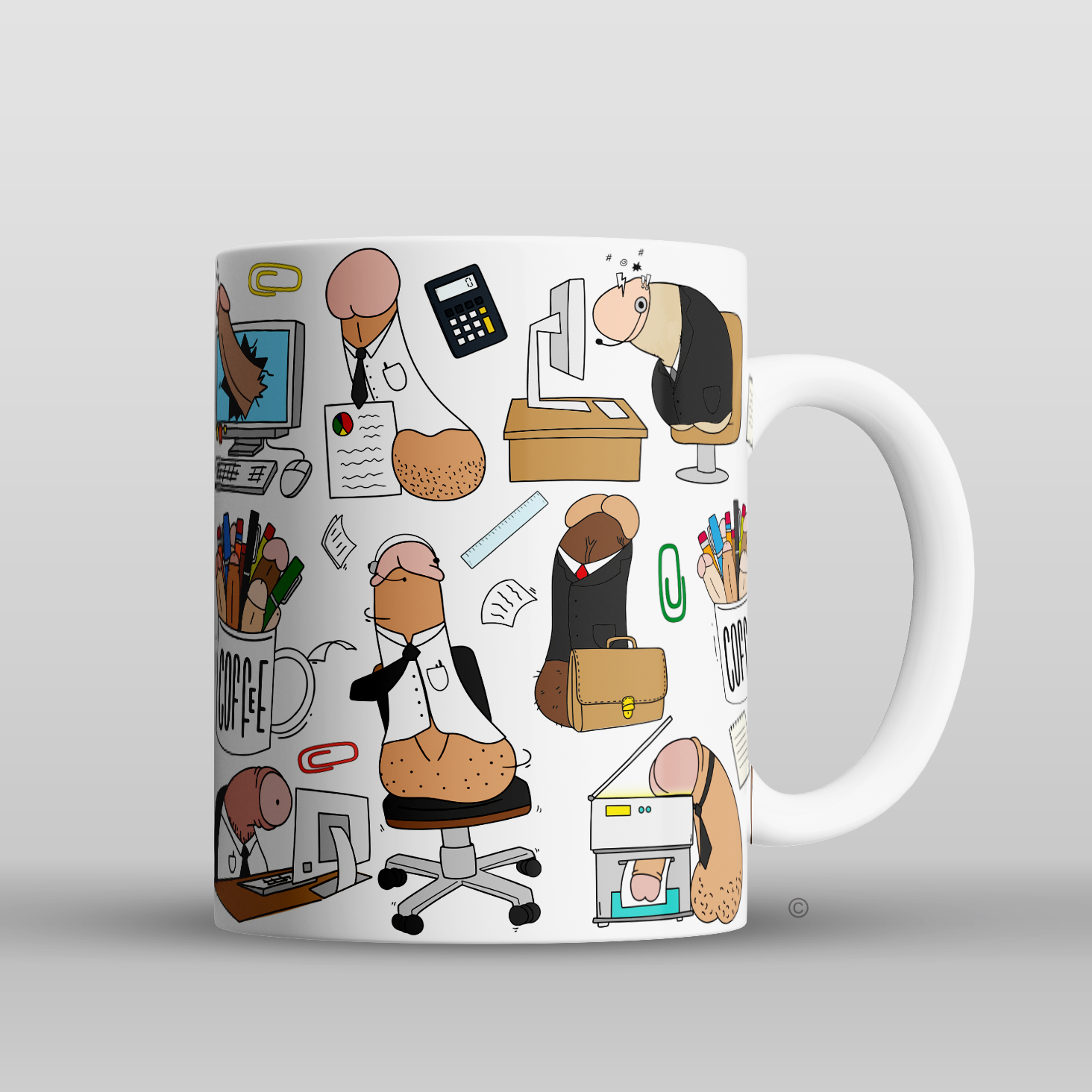 Office Willy Mug – a humorous ceramic mug for calling out that annoying boss or co-worker, with matching products available.