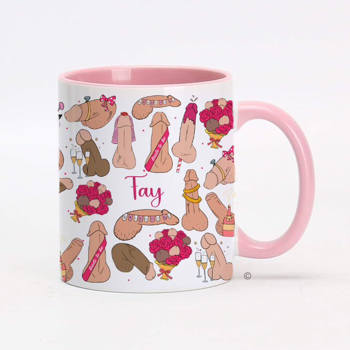 Personalised hen party mug – a cheeky and funny gift for brides-to-be in the UK. Perfect for hen dos, engagment and bridal showers.