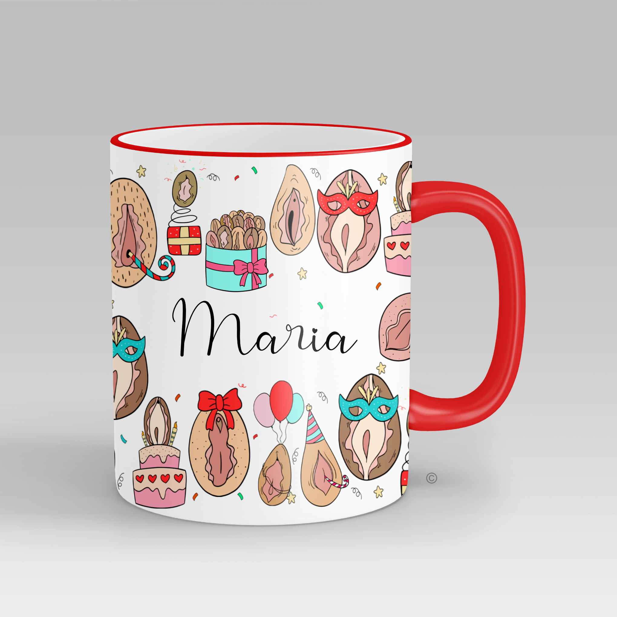 Personalised Kitty Birthday Mug – a cheeky and fun birthday gift for friends, coworkers, and partners. Matching wine glasses available.