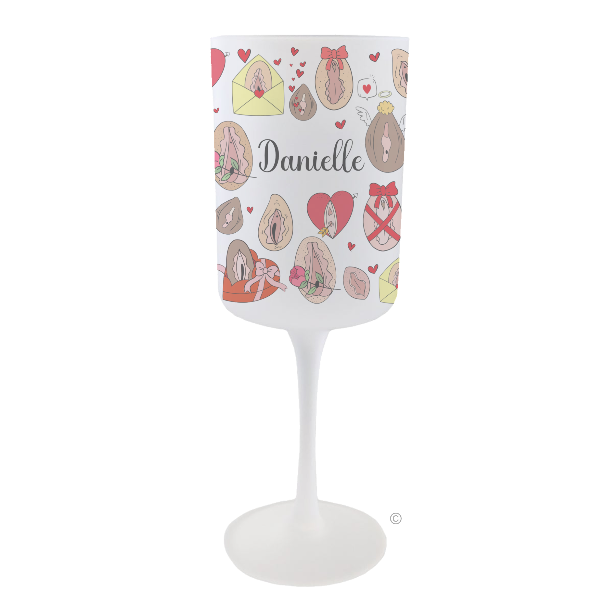 Personalised Lady Love Glass – a frosted 275ml wine glass featuring a stylish female-inspired silhouette, perfect for hen parties or birthdays.