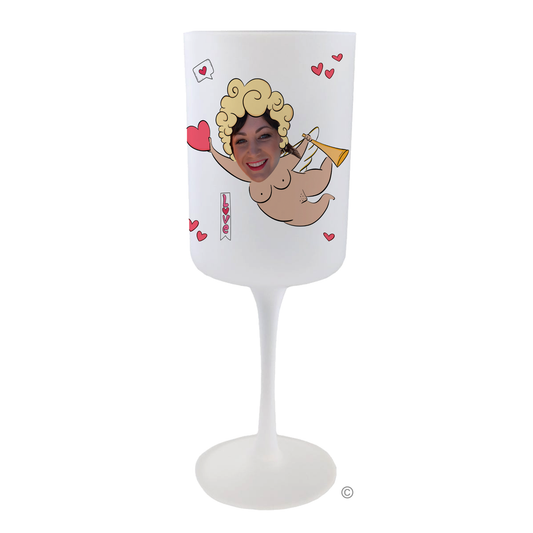 Personalised Love-Faced Goblet featuring a custom cupid design on a frosted 275ml glass for fun and romantic occasions.