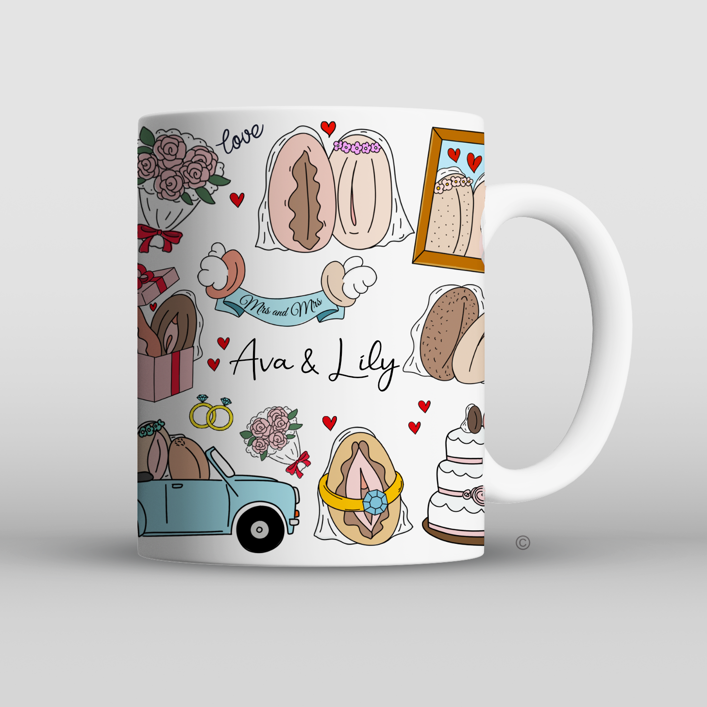 Personalised Mrs & Mrs Mug – a stylish and meaningful wedding or anniversary gift celebrating same-sex love.