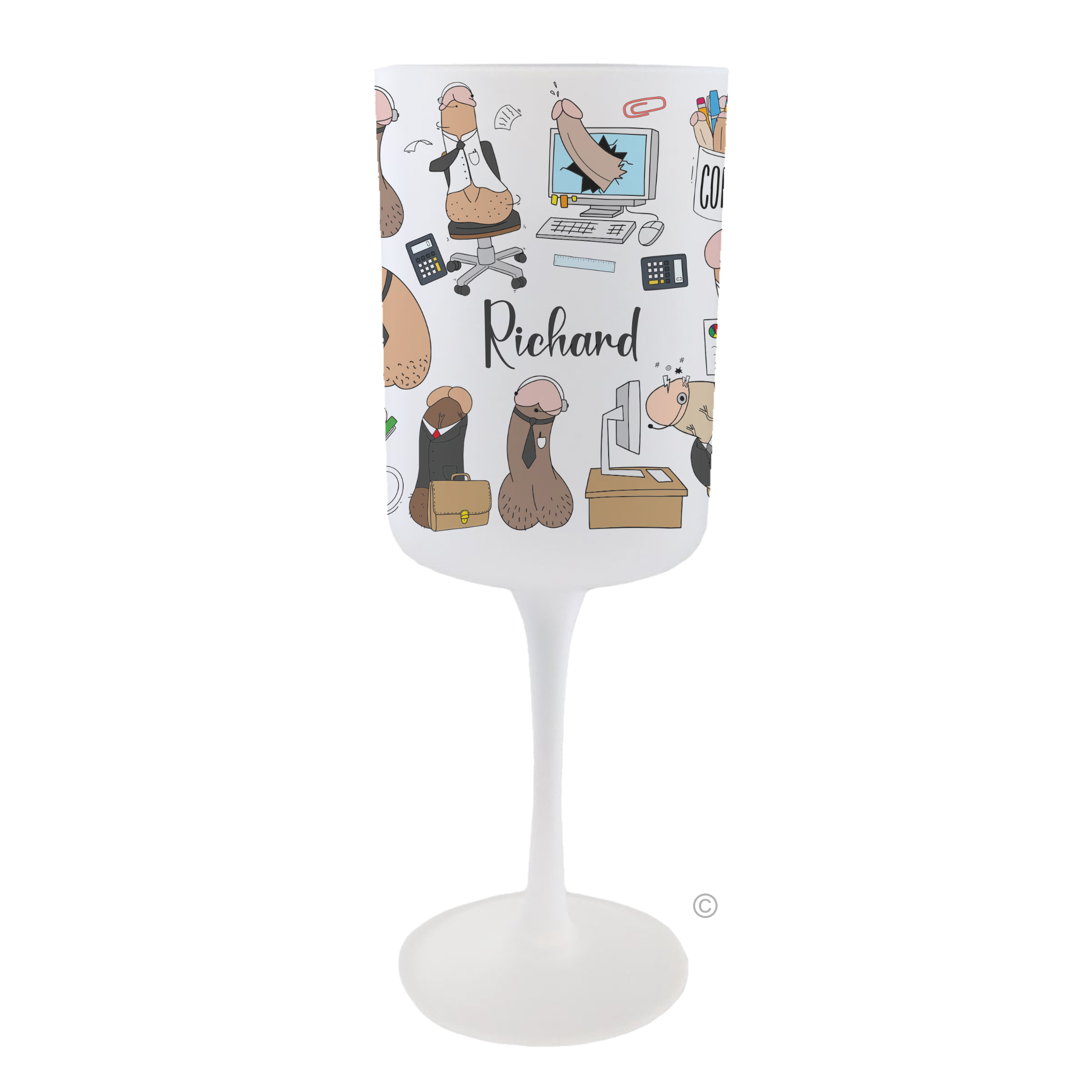 Personalised Office Dick Wine Glass – a frosted adult novelty, perfect as a funny co-worker or office gift for discreet sips.
