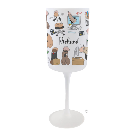 Personalised Office Dick Wine Glass – a frosted adult novelty, perfect as a funny co-worker or office gift for discreet sips.
