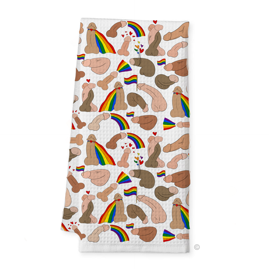 Pride Parade Tea Towel – a vibrant, cheeky, and inclusive kitchen towel celebrating LGBTQ+ pride.