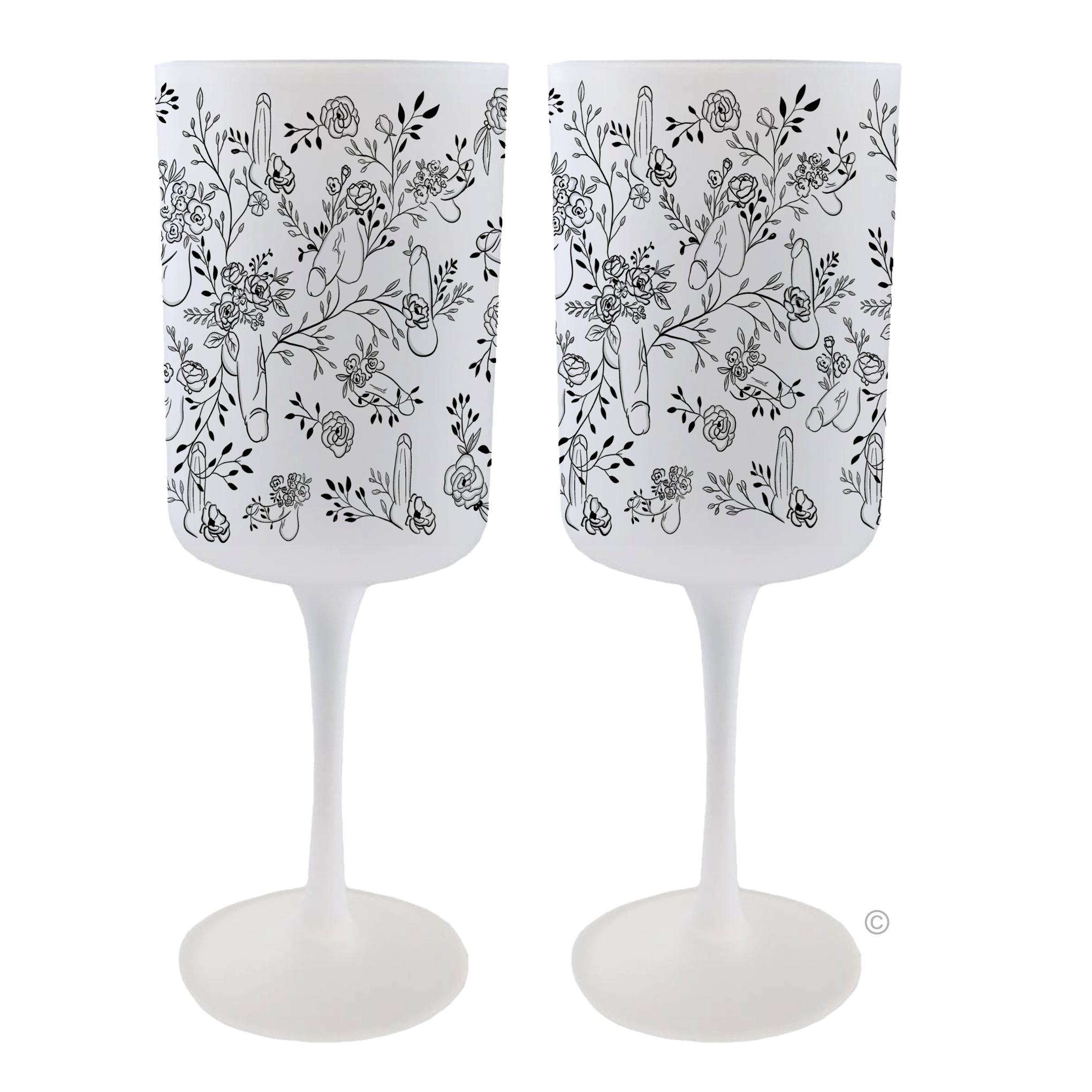 Set of Floral Willy Wine Glasses – a cheeky adult novelty gift perfect for birthdays, Valentine’s Day, and other fun celebrations.