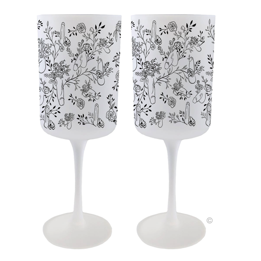 Set of Floral Willy Wine Glasses – a cheeky adult novelty gift perfect for birthdays, Valentine’s Day, and other fun celebrations.