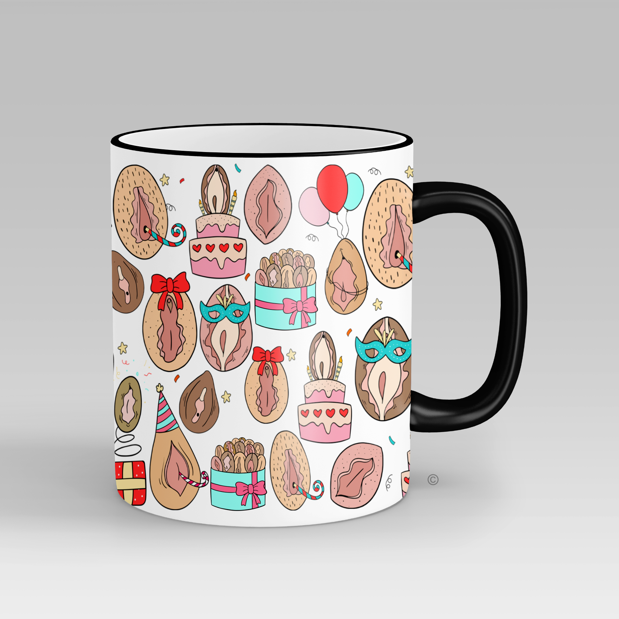 Kitty Birthday Mug – a cheeky and fun birthday gift for friends, coworkers, and partners. Matching wine glasses available.