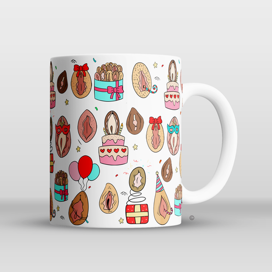 Kitty Birthday Mug – a cheeky and fun birthday gift for friends, coworkers, and partners. Matching wine glasses available.