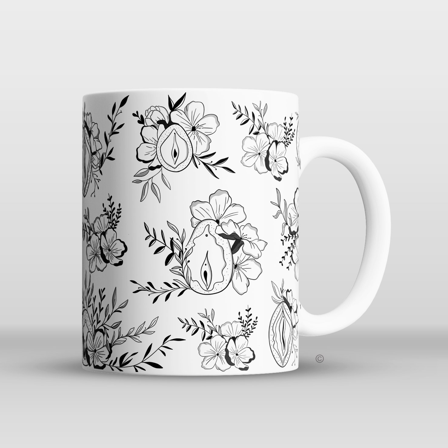 Lady Flowers Mug – an elegant yet cheeky floral gift for birthdays, Valentine’s, and anniversaries. Matching wine glasses & kitchen towels available.