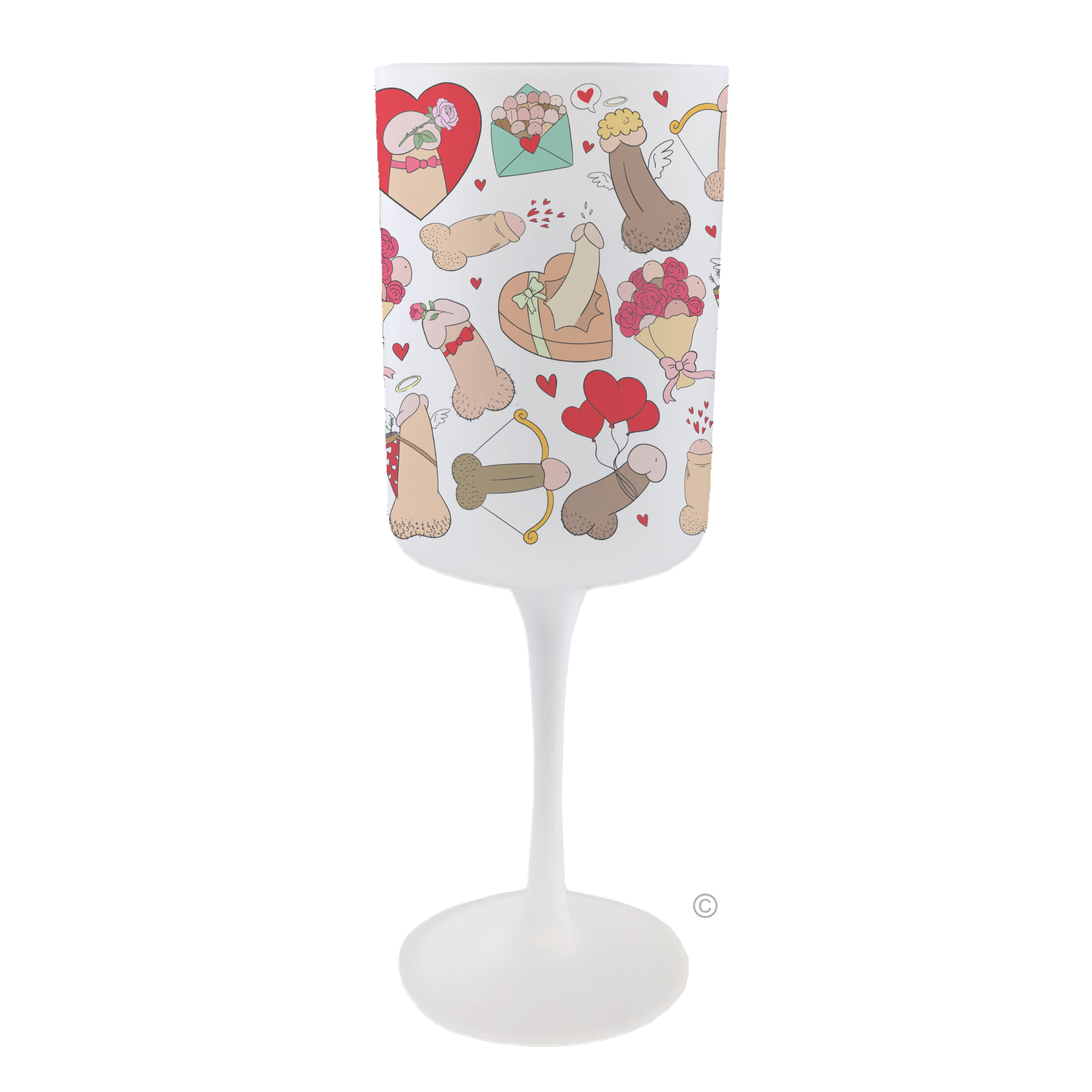 Willies Love Wine Glass – a frosted, fun adult novelty perfect for Valentine's Day, birthdays, or any cheeky celebration.