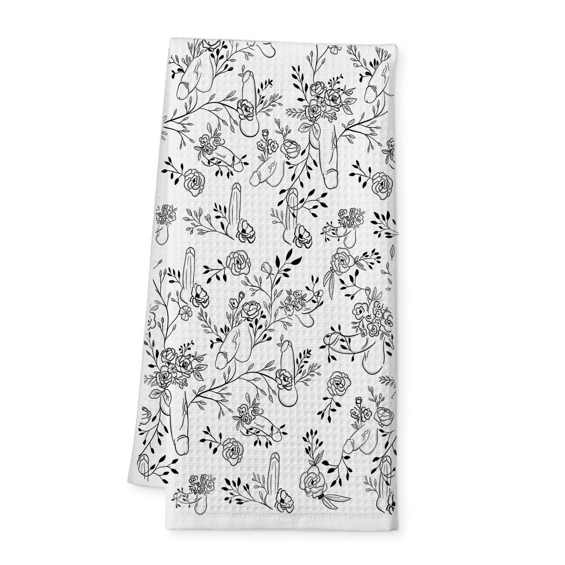 Willy Blooms Tea Towel – a bold, stylish, and cheeky kitchen towel. Matching mugs, wine glasses & accessories available.