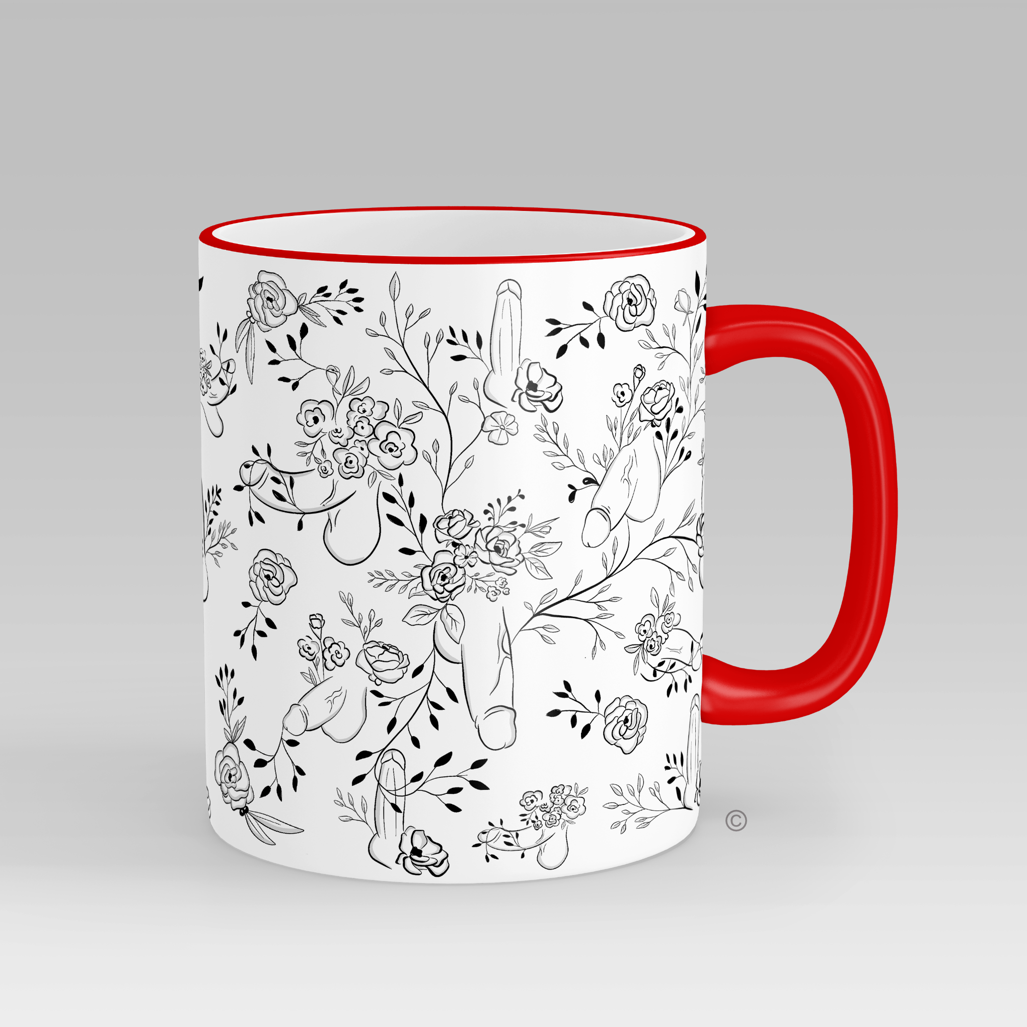 Floral Penis Mug – a best-selling novelty mug featuring hidden cheeky details and a stylish floral design.