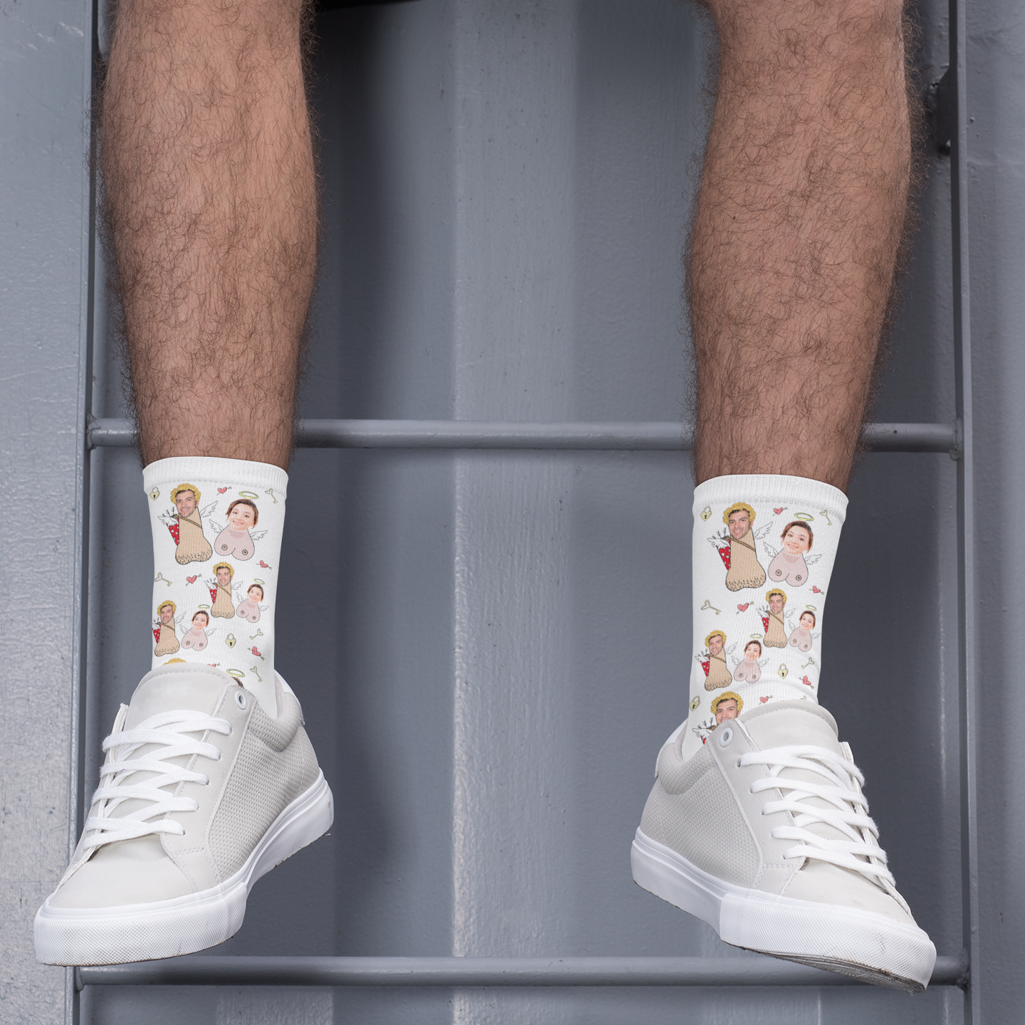 Personalised Cupid Couple Face Socks