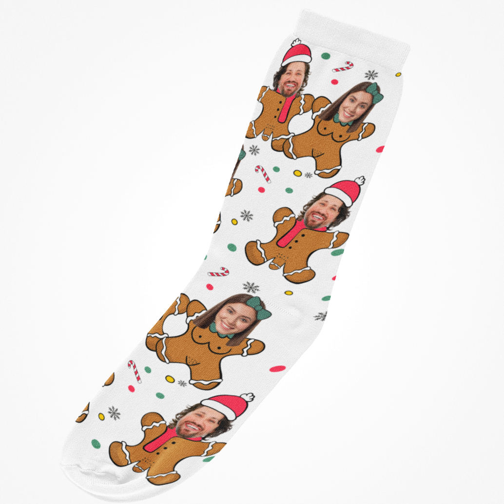 Personalised Gingerbread Couple Face Socks
