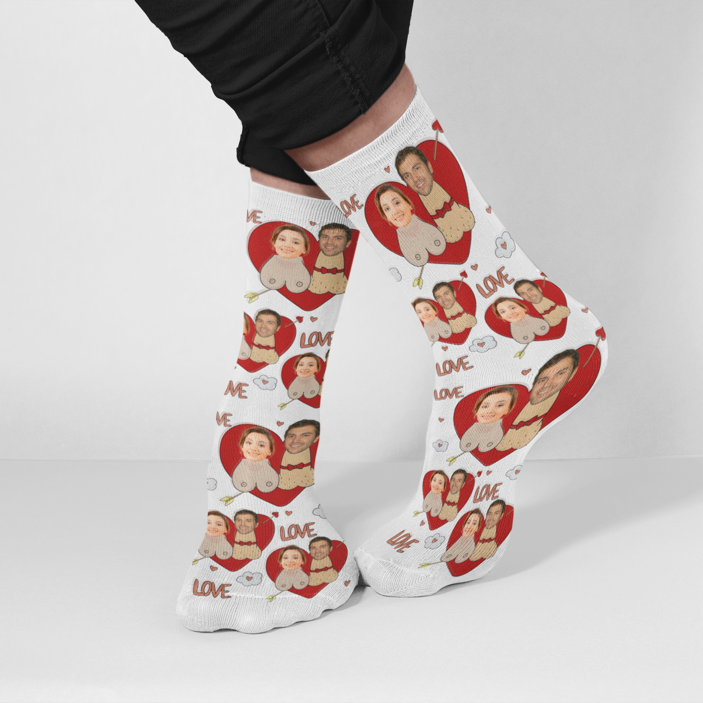 Personalised Love Heart Couple Face Socks