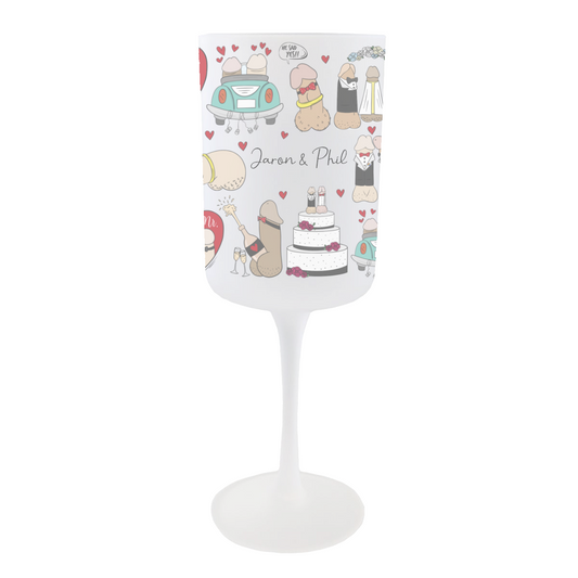 Mr & Mr Personalised Wine Glass – a frosted equality gift ideal for newlywed gay couples and special anniversaries.