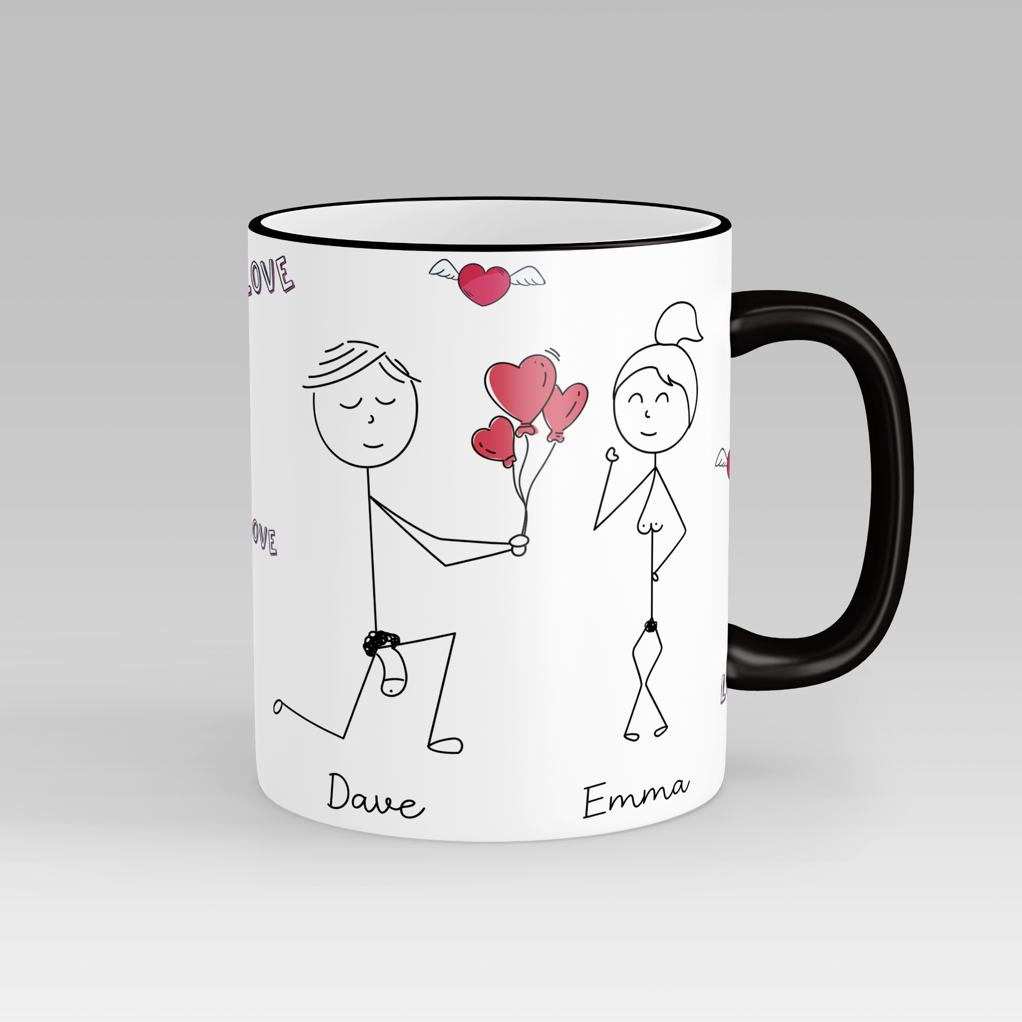 Personalised line drawing couple mug – a minimalist and elegant gift for weddings, anniversaries, or Valentine’s Day. Matching socks and coaster available.