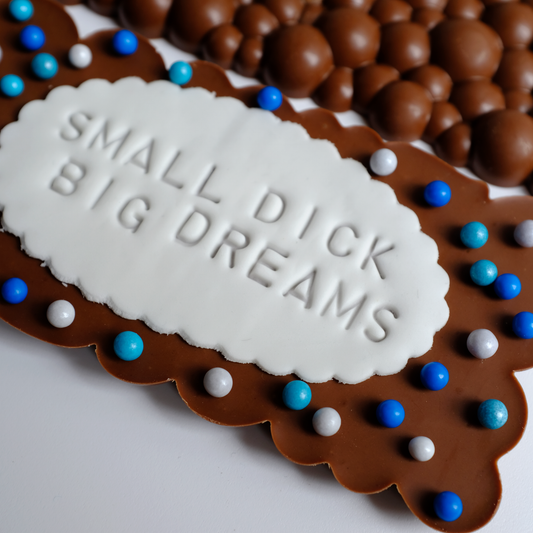 Small Dick Big Dreams Chocolate Bar – a funny adult novelty gift made with premium Belgian chocolate