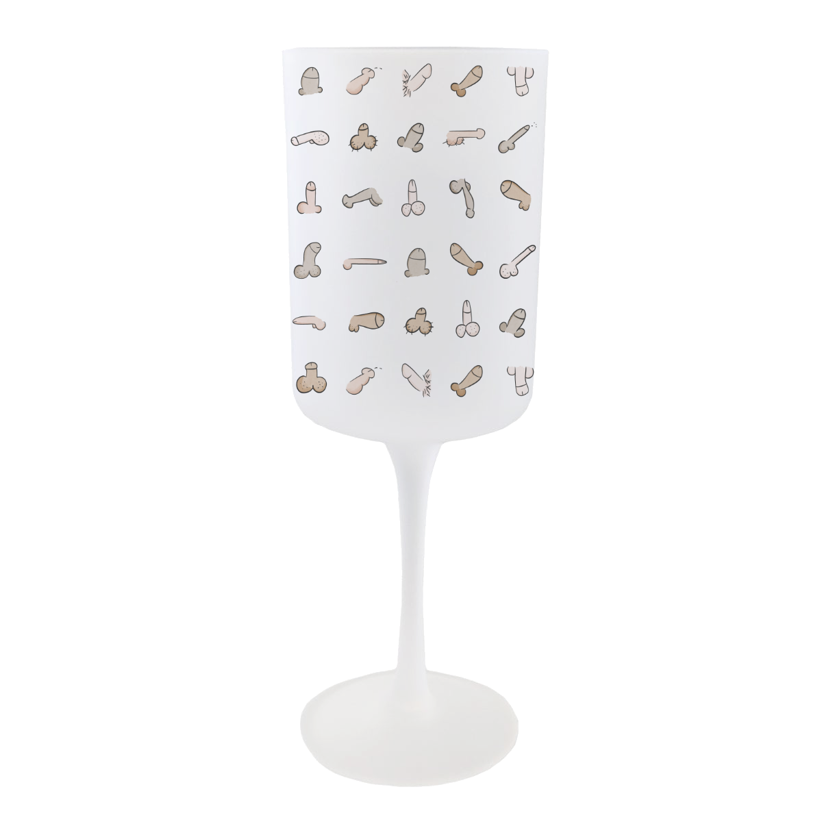 Willies Wine Glass – frosted adult novelty with playful sketches for bachelorette parties, birthdays, and more.