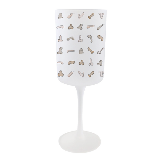 Willies Wine Glass – frosted adult novelty with playful sketches for bachelorette parties, birthdays, and more.